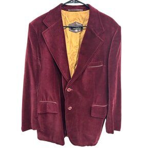 Vintage Cortefiel Mens Burgundy Velvet Blazer Jacket Size 46 Smoking Dinner